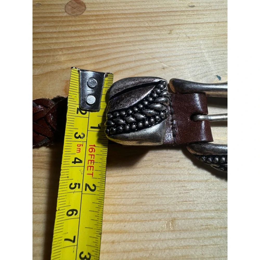 Argentina Vtg women's Belt Silver tone Engraved Buckle Boho Braided Leather  34